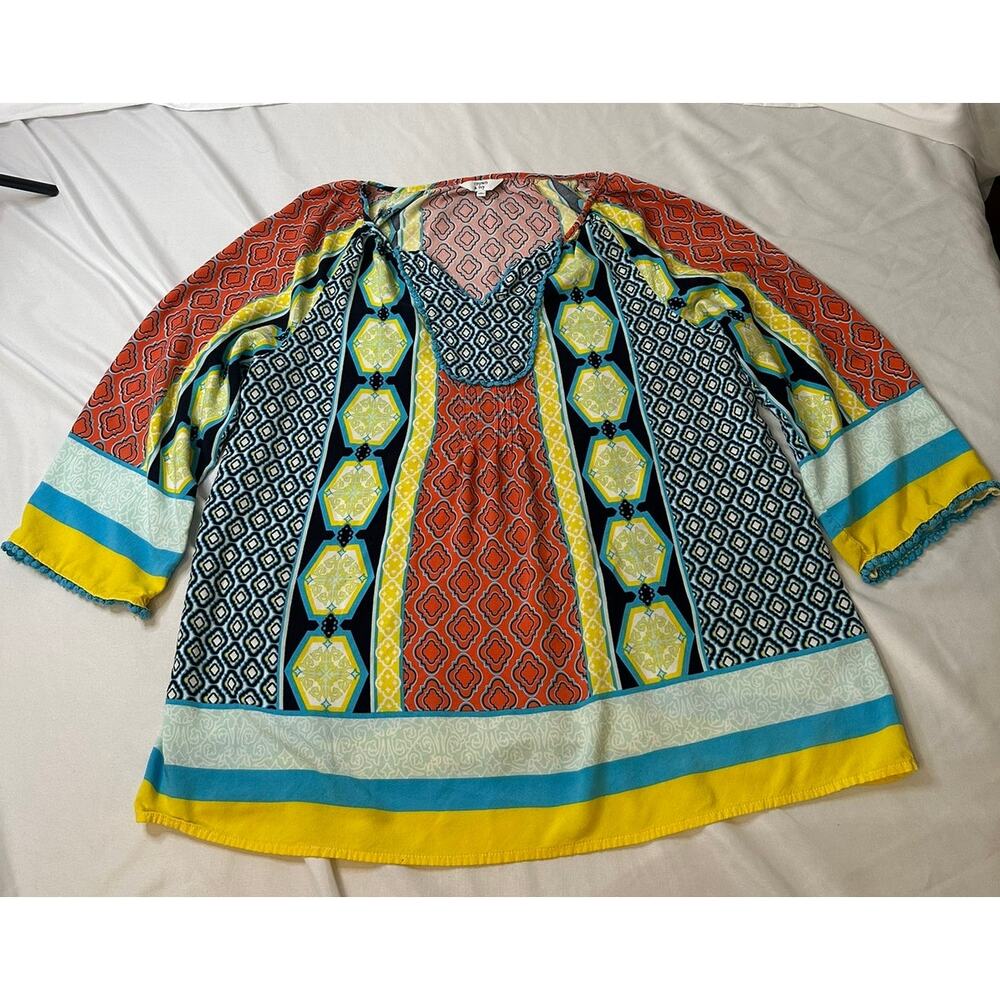 Colorful Crown & Ivey Bohemian Geometric Pattern Blouse Flowy Size Large
